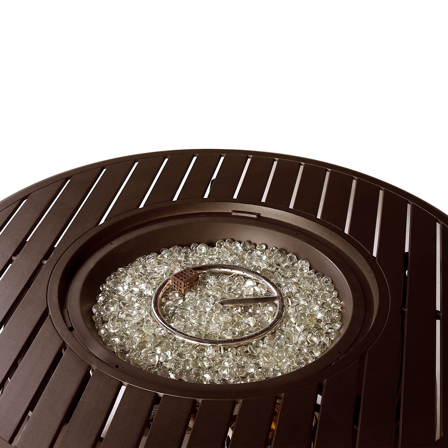 Round 44 in. x 44 in. Aluminum Propane Fire Pit Table with Glass Beads, Two Covers, Lid, 57,000 BTUs in Brown Finish