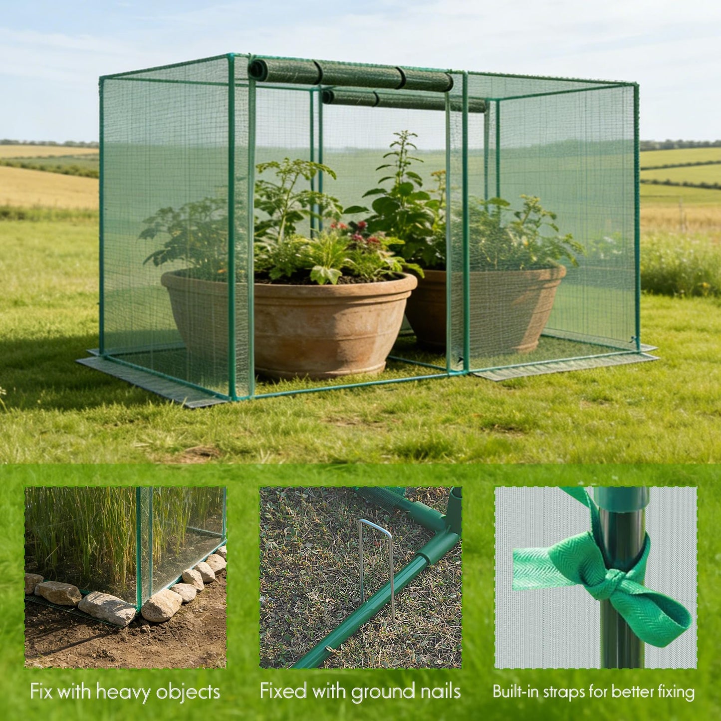4 x 8 x 6 Ft. Crop Cage for Garden Plants – Plant Protection Tent with Zippered Door, Raised Bed Cover & Sturdy Frame – Wind-Resistant Garden Bed Cover for Outdoor Vegetables & Flowers