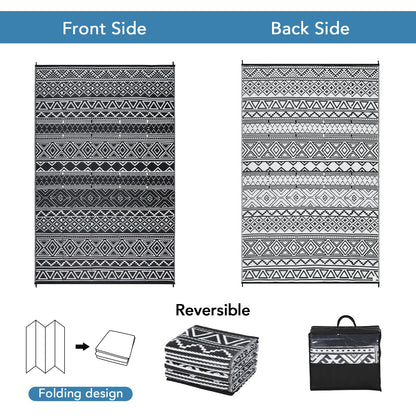 COZYLOOM Outdoor Rug 10' x 20' Waterproof for Patios Clearance, Reversible Outdoor Plastic Straw Camping Rug Carpet, Large Rugs Mats for RV, Camper, Deck, Balcony, Porch, Beach, Picnic,Black & White