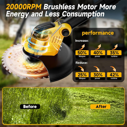 **Skiennix 20000 RPM Brushless Battery Weed Wacker - Heavy Duty Cordless Lawn Tool with 2 Batteries**