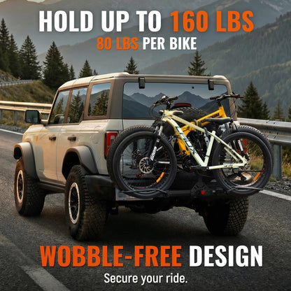 MEEVIZ 2-Bike Rack for Car Hitch, 160LBS Heavy Duty Hitch Mount Bike Rack for 2 Inch Receiver, Solid Platform Style Smart Tilt Bicycles Carrier for SUV, Truck, Electric Bikes, RV, Steady & Wobble-Free