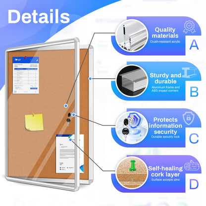 Magula 38"x28" Enclosed Bulletin Board Tamper-Proof Dispaly Case, Aluminium Frame, Shatter Resistant Lockable Bulletin Board, Enclosed Cork Board for School, Office, Commercial, Hospital etc