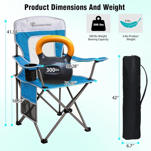 DIAMONDFORGE High Back Camping Chair - Portable Folding Design with Cup Holder & Side Pocket | 300LBS Capacity