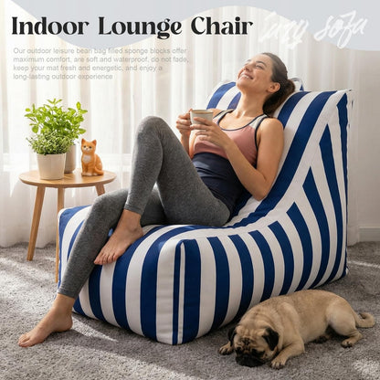 Briwooody Boat Bean Bag Chair Waterproof Outdoor Beanbag Chair Patio Lounge Comfy Lazy Sofa Couch Seating for Boat, Pool, Marine Balcony (Blue,White)