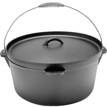 Cuisiland 16QT Cast Iron Dutch Oven with Lip Lid & Bail Handle – Extra Large Pre-Seasoned Campfire Pot for Outdoor Cooking, Roasting, Baking & Stews – Heavy-Duty Camping Cookware for Even Heat