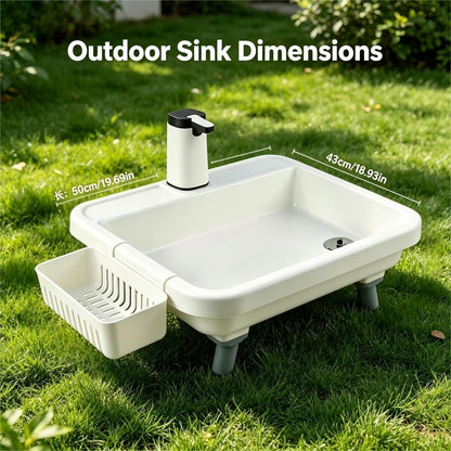 Portable Camping Sink with Electric Faucet, Adjustable Height Stand, Freestanding Outdoor Hand Washing Station, Foldable Wash Basin with Drain Hose & Soap Dispenser, Tank-Free Mobile Sink for Camping
