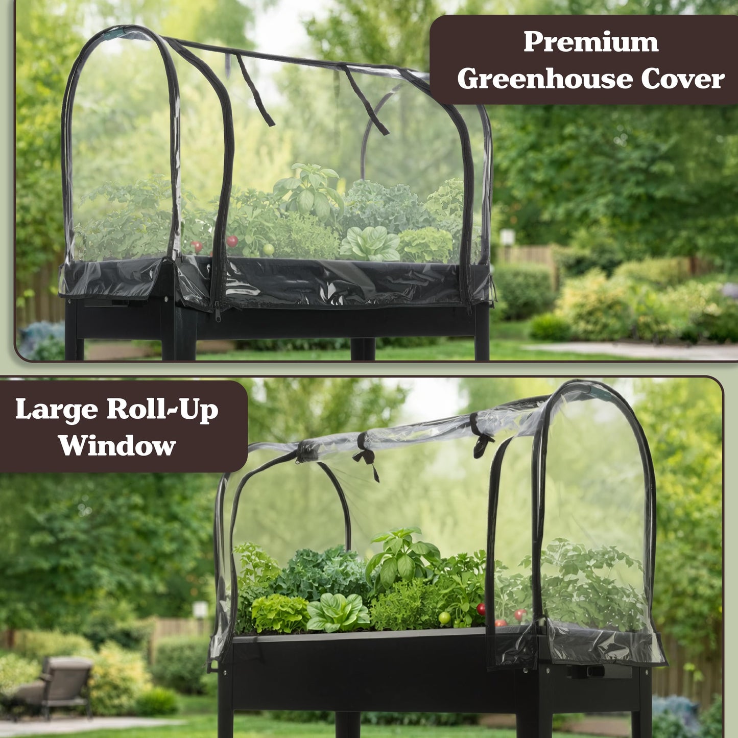 Raised Garden Bed with Cover - 31.5”x15.75”x47.25” Metal Elevated Planter Box with Legs, Greenhouse Cover, Wheels, and Storage Shelf - for Growing Flowers, Vegetables, or Herbs by Pure Garden (Black)