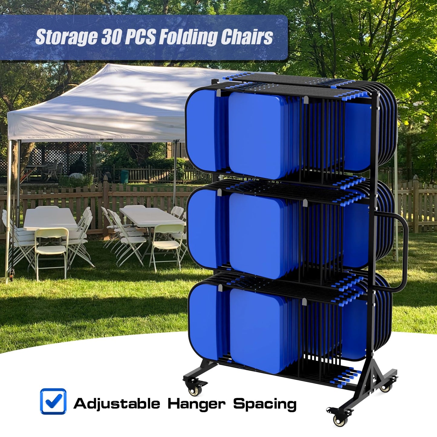 Folding Chair and Table Cart,400LBS Weight Capacity Folding Chair Dolly Maximize The Use of Vertical Space 4pcs Swivel Caster Folding Chair Cart with Straps Simplify Transportation of Chair and Table