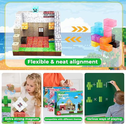 150PCS Magnetic Blocks - Magnetic Building Blocks Magnet Cubes Toys Stacking Build Forest World Set STEM Montessori Sensory Toys for Kids Boys Girls Ages 3 4 5 6 7 8 9 10 Easter Birthday Gifts