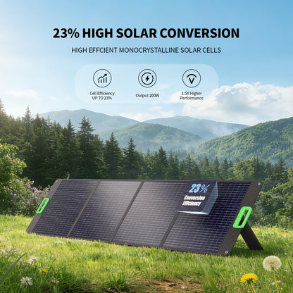 200W Portable Solar Panel for Power Station, Foldable Solar Charger w/ 4 Kickstands, IP65 Waterproof Solar Panel Kit w/DC XT60 Anderson Aviation Output for Outdoor RV Camper Blackout