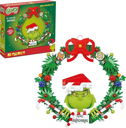Brickcraft Grinch Wreath Brick Building Blocks Kit 523 PCS Christmas Holiday Décor Fun Hanging Display &amp DIY Decoration Perfect for Kids Teens &amp Adults Festive Grinchmas Collectible Xmas