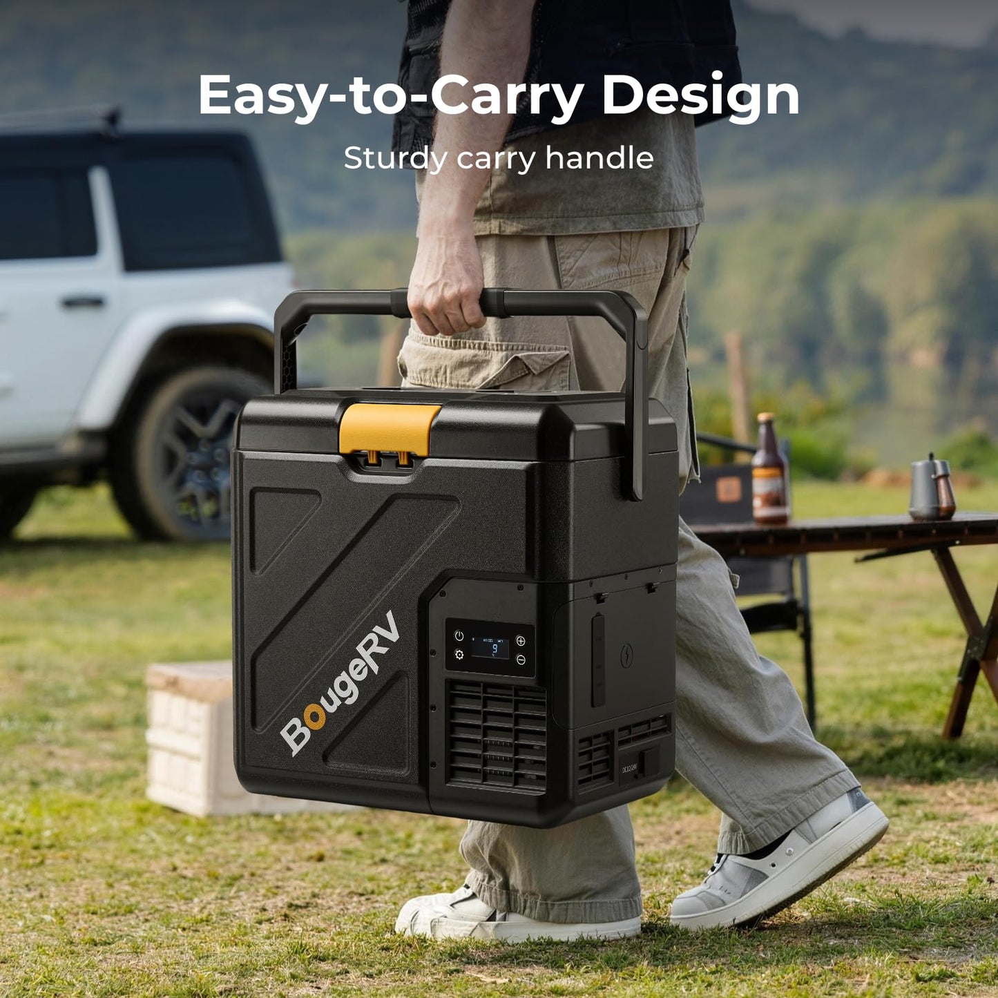 BougeRV 12 Volt Refrigerator with 240Wh Battery, 21QT Car Fridge, 20L Portable Freezer, -4~68℉, 12/24V DC, 110~240V AC, Ideal for 2 People, Road Trips, Truck, Camping(2026 New Model: CRH20 and B240)