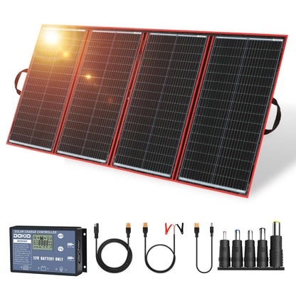 DOKIO 300W Foldable Solar Panel Kit for 12V Batteries & Power Stations, 15.2lb Monocrystalline Charger with PWM Controller, Dual USB, 9.85ft Cable, Folds to 19.3x37.4in for RV Camping