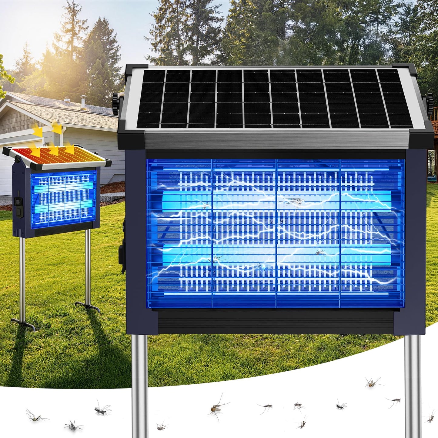 Solar Bug Zapper Outdoor, 4500V Solar Mosquito Zapper for Outdoor & Indoor, 1/2 Acre Coverage Cordless Rechargeable Electric Fly Zapper, IPX5 Waterproof Mosquito Traps for Backyard, Patio, Camping