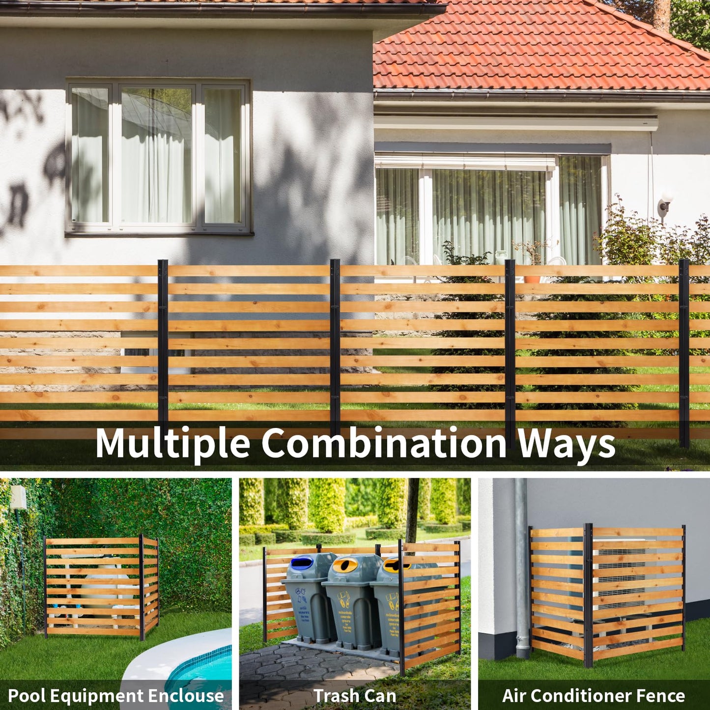 Svarog Outdoor Privacy Screen Fence Panels,Wood Privacy Screen Slatted No-Dig Fence kit for Air Conditioner,Trash Can,Pool Equipment Enclosure,38”W x 42”H,3 Panels