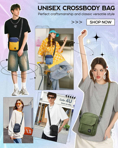 Unisex Khaki Large Crossbody Bag & Mini Messenger Satchel - Cell Phone Purse, Neck Pouch Wallet & Passport Holder