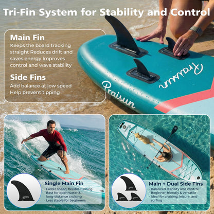 PRAISUN 12’ x 35” Inflatable Paddle Board, 450lbs Extra Wide Stand Up Paddleboard for Youth/Adults of All Skill Levels, Stable SUP with Seat & Full Kit, for Fishing, Yoga, Lake & Ocean, Mint Green