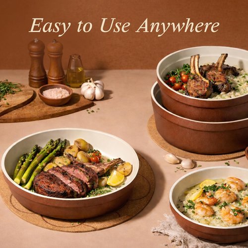 CAROTE 22Pcs Ceramic Cookware Set, Pots and Pans Set Non Stick Removable Handles, Non Toxic Cookware Oven/Dishwasher Safe, Induction Cookware, Gift Set, NonStick Cookware Set with Kitchen Essentials