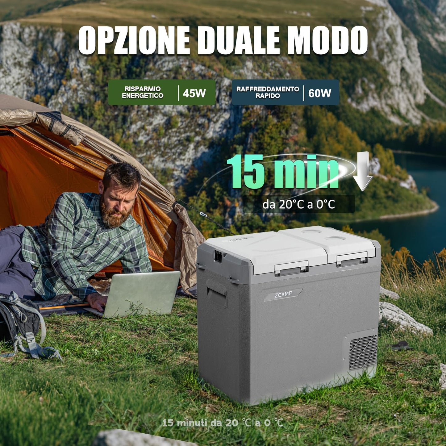 zcamp GES55 Portable Freezer,Dual Zone 12 Volt Car Refrigerator,43QT(41L) 12v cooler Fast Cooling Fridge, with 12/24V DC 100-240V AC for Camping, Outdoor, Travel, RV, Truck