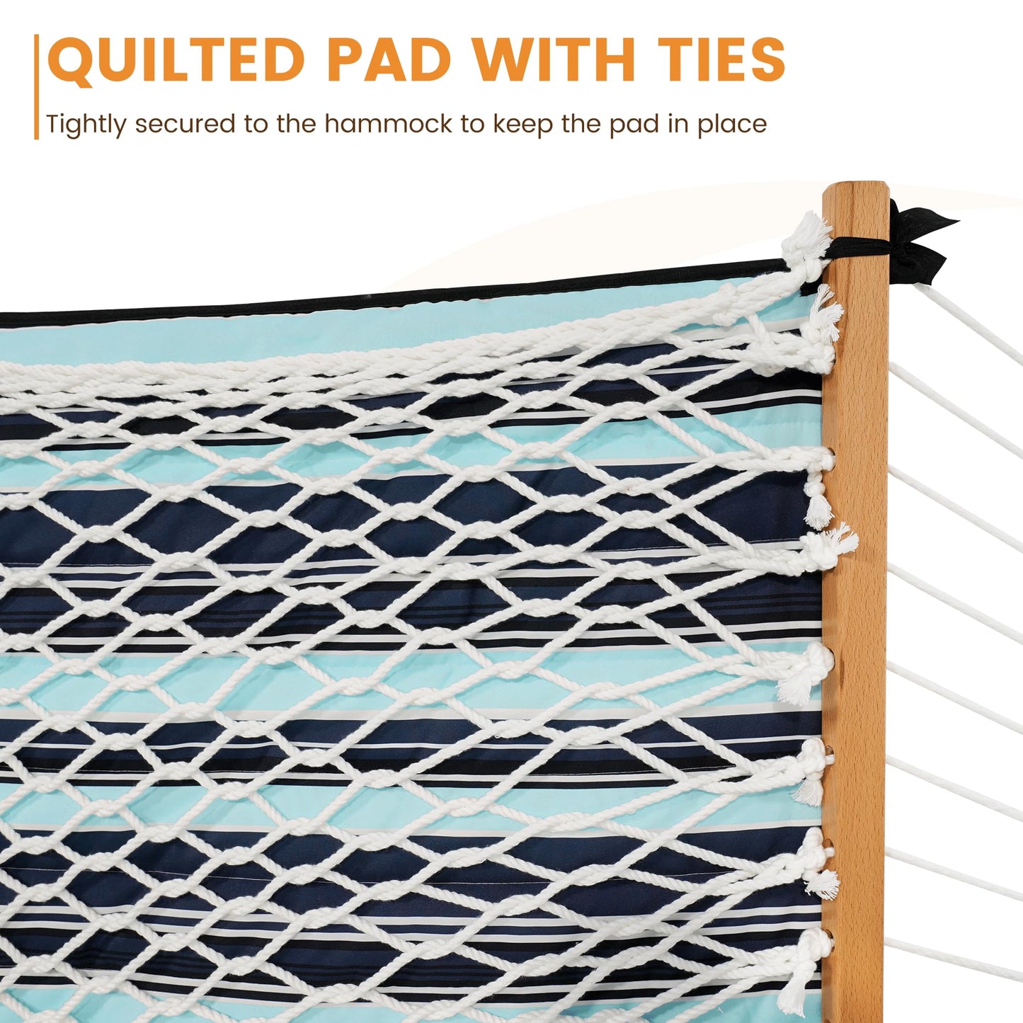 Lazy Daze Hammocks Rope Hammock with Pad, Spreader Bar, Carabiners, Tree Straps, Chains for Outside Patio- Max 450 Lbs, Dark Blue Stripes