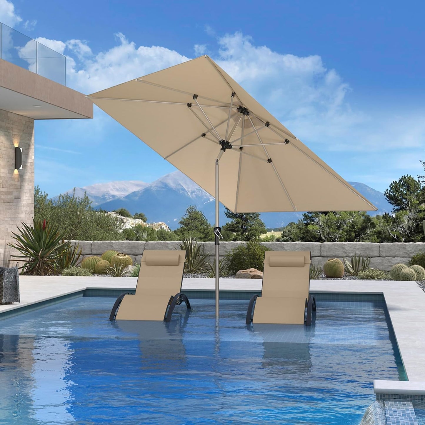 PURPLE LEAF 8' x 8' Square Patio Umbrella - Tilt Adjustment & Champagne Aluminum Frame for Deck, Garden, or Lawn