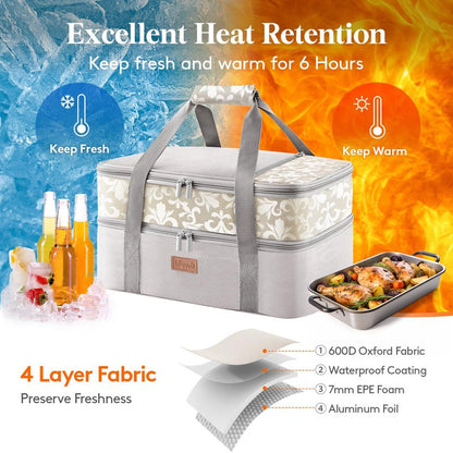 Lifewit Insulated Double Decker Casserole Carrier for Hot or Cold Food, Lasagna Lugger Holder Fits 9" x 13" Baking Dish, Thermal Lunch Tote Bag for Potluck Parties, Picnic and Cookouts, Grey