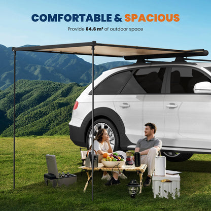 KUIPERAUTO Vehicle Awning Car 6.6'x9.8' Pull-Out Roof Rack Side, Sunshade UV50+ Waterproof PU5000mm Aluminum Shell for Camping, Height Adjustable Shadow Shelter Fit for SUV Trucks, Beige