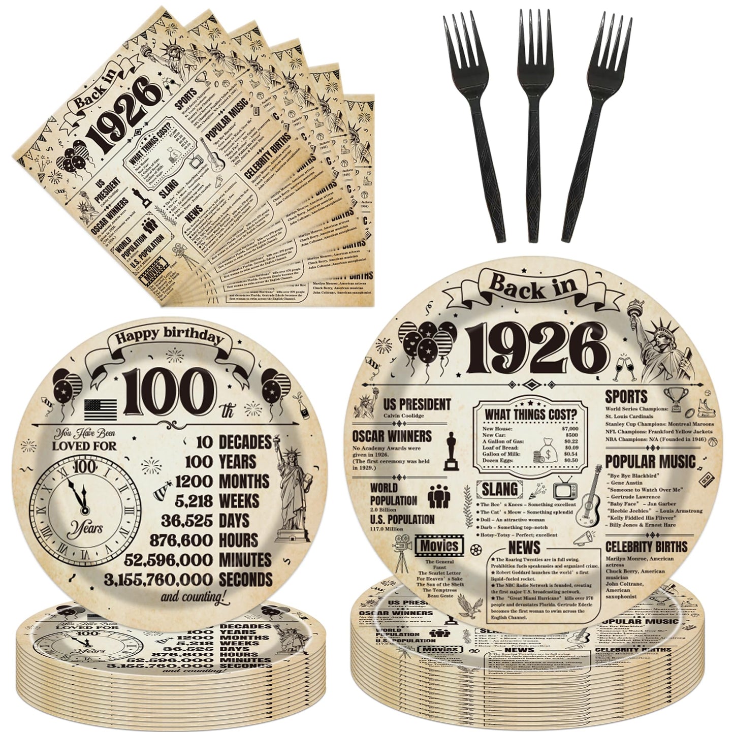 Hokinaa 1985 40th Birthday Decorations - 96 Pcs Black Rose Gold 40th Party Tableware Set, Cheers to 40 Years Disposable Paper Plate Napkin Fork for Women, Birthday Party Supplies Serves 24 Guests