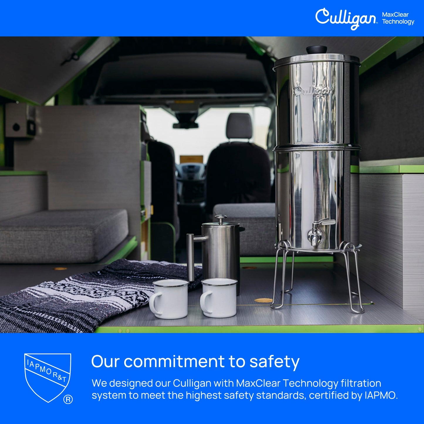 Culligan MaxClear 3 Gallon Gravity Water Filter System, Brushed Stainless-Steel Countertop Water Filter NSF/ANSI Certified to Reduce Microplastics, Lead & Total PFAS, with 3 Ceramic Filters