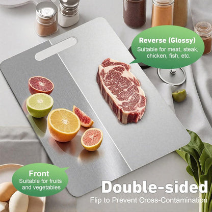 Katori Titanium Cutting Board, New 100% Pure Titanium Cutting Boards for Kitchen, Double Sided Food Metal Chopping Board, Non Toxic Dishwasher Safe Durable Metal Cut for Meat Fruit Vegetable (M+L)