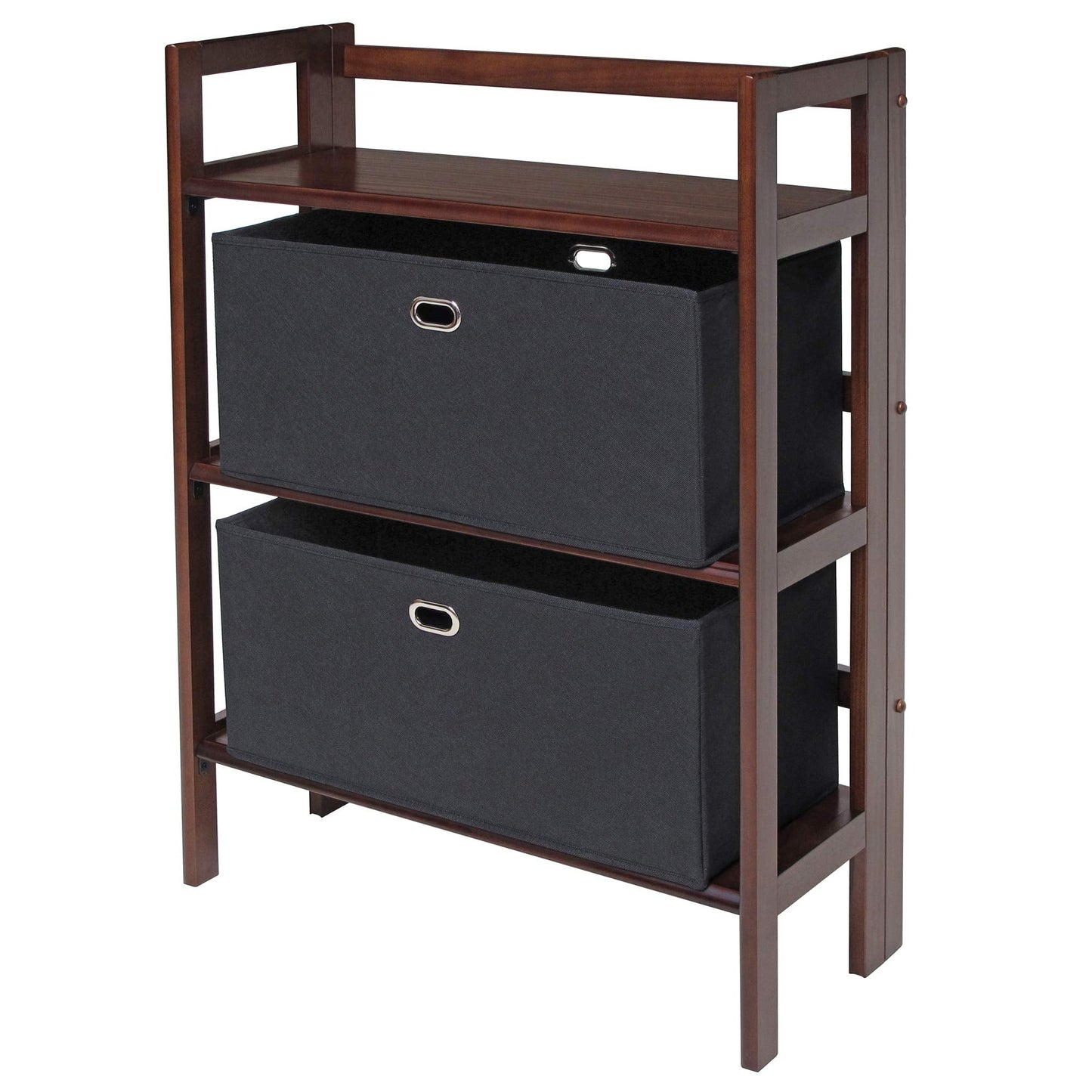 Winsome Torino 3-Pc Folding Bookcase w/Fabric Baskets, Walnut/Black (94395)
