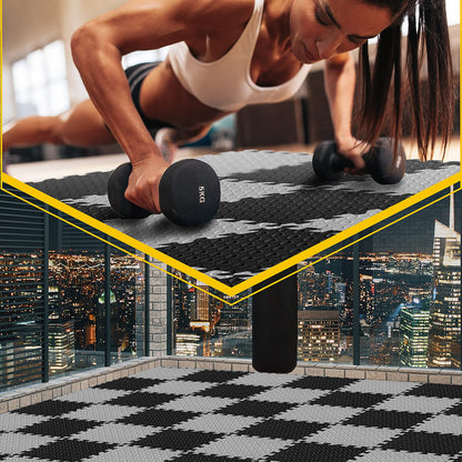 Ecally 100 Pcs 12 x 12 Gym Mat Foam Floor Mats for Home Gym Covers 96 Sq Ft Puzzle Exercise Square Interlocking Carpet Tiles with Border for Workouts Equipment Yoga Pilates (Black,Gray)