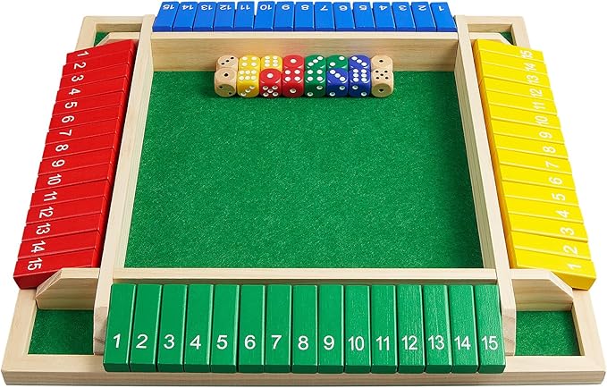 Upgrade Shut The Box Dice Game 1-4 Player Wooden Board Table Math Games with 16 Dices Classics Tabletop Version Games for Kids &amp Adults Home Classroom Party or Pub (14 Inches)