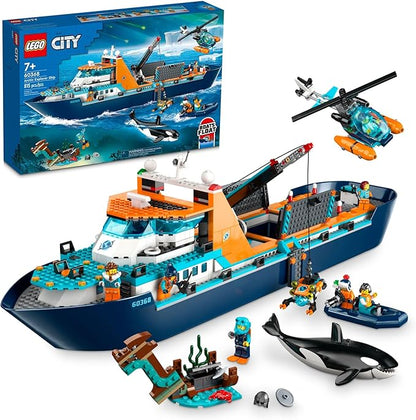 LEGO City Arctic Explorer Ship 60368 Building Toy Set Fun Toy Gift for 7 Year Old Boys and Girls with a Floatable Boat Helicopter Dinghy ROV Sub Viking Shipwreck 7 Minifigures and an Orca