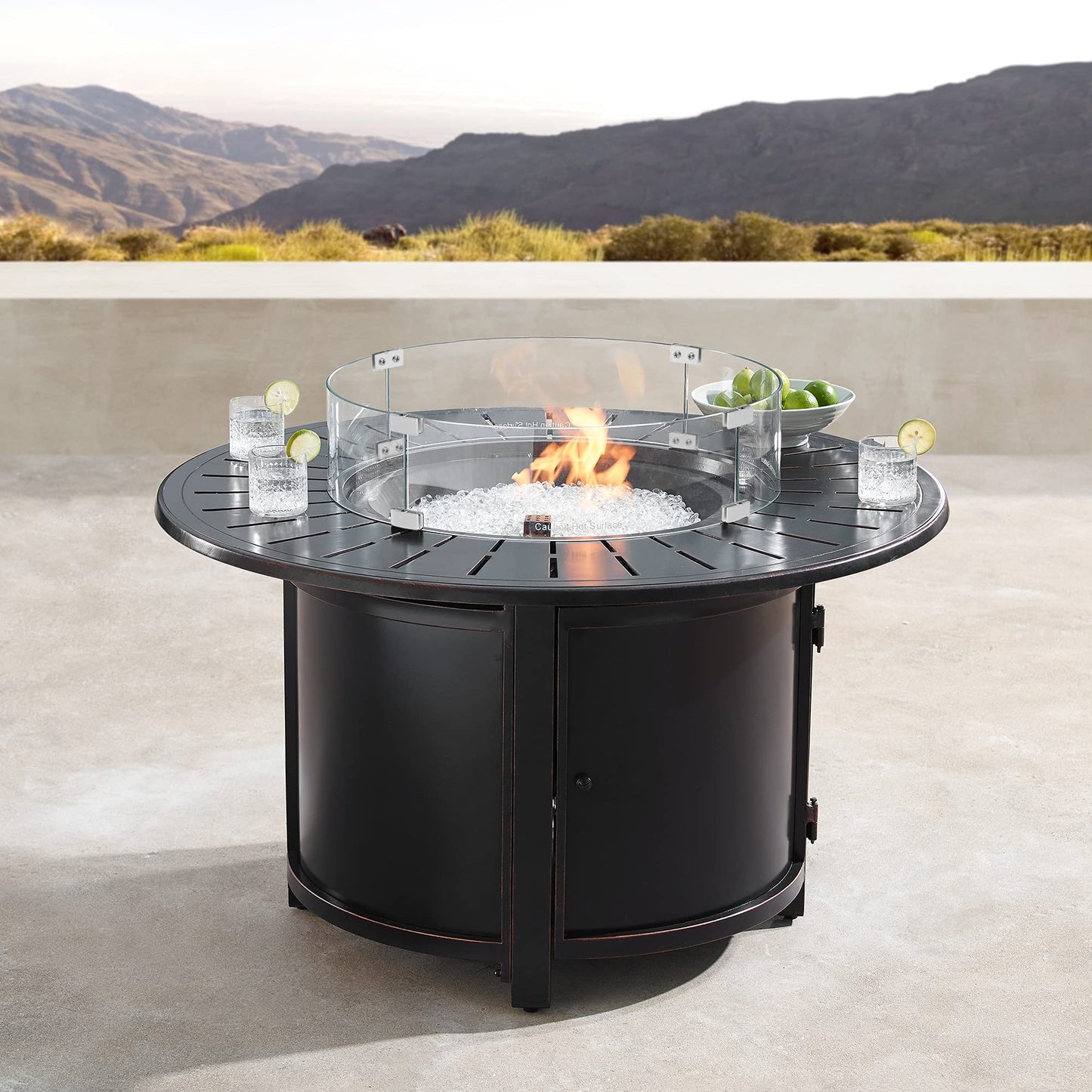 Oakland Living Round 25.7-in Tempered Glass Fire Table Wind Guard Flame Blocker
