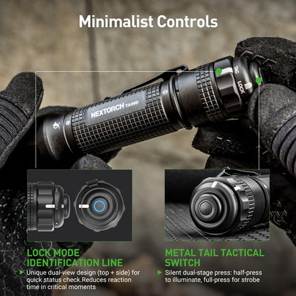 NEXTORCH TA30D Tactical Flashlight 2200 Lumens, Waterproof High Lumens Bright Powerful Pocket EDC Rechargeable Flashlight with 5 Modes & Strobe & Ring for Tactical Emergency Outdoor Night Search