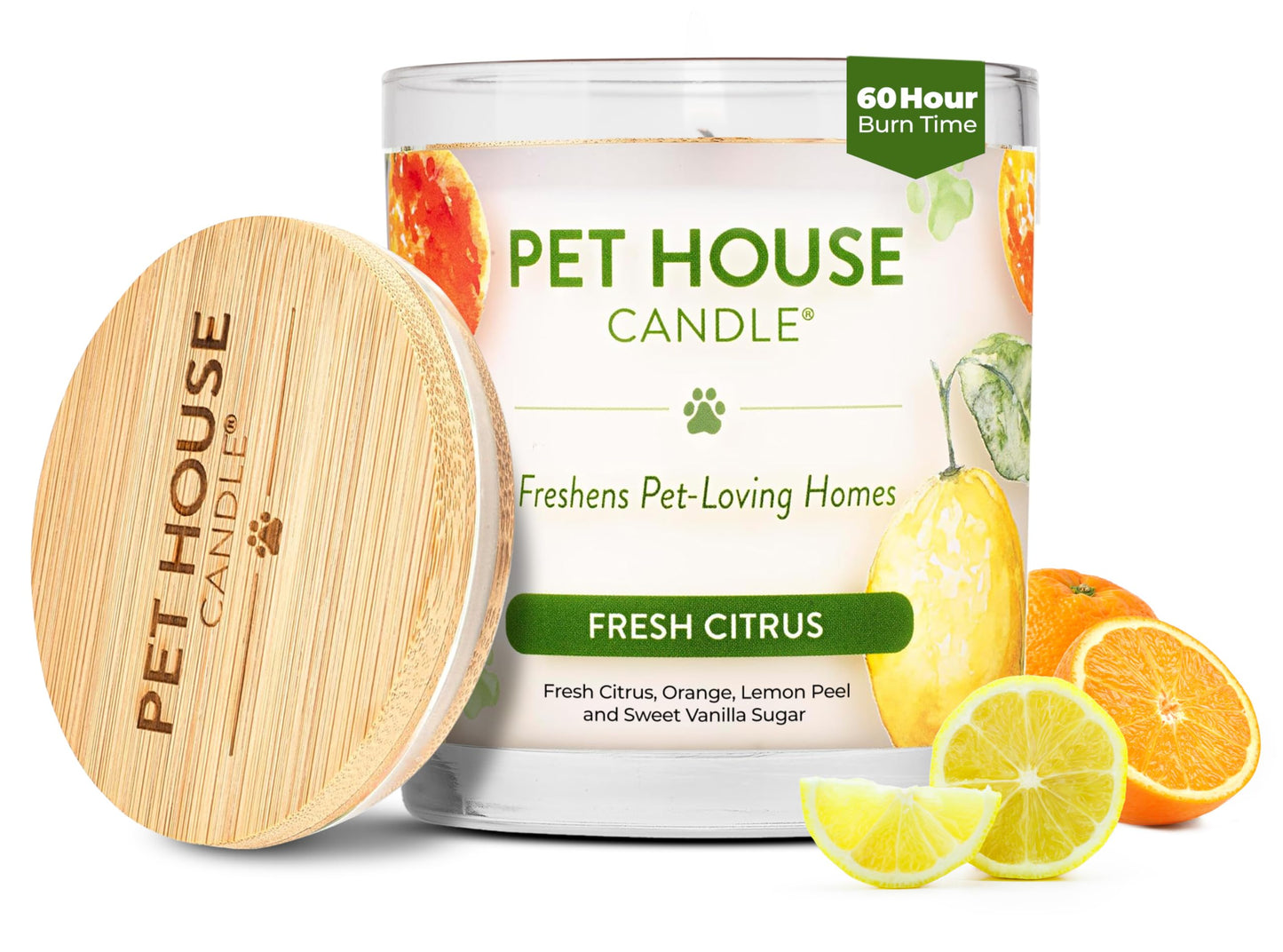 One Fur All Pet House Vanilla Candle Plant-Based/Soy - Clean Burning Scented, Long Lasting Pet Odor Candle for Home - Fresh Citrus