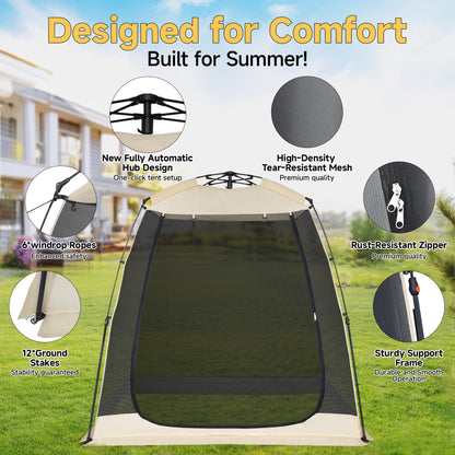 EighteenTek® Screen House Gazebo, 2-4 Person Pop Up Screen Tent, Instant Screen Room with Carry Bag, Outdoor Mosquito Tent Pop-Up, Sun Shade Shelter for Patio, Garden, Backyard, Deck 7 x 4 x 6.5 FT