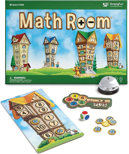 SimplyFun Math Room - Educational Game - Quick Thinking &amp Fun Games for Kids Ages 5 &amp Up - Fast Solving Addition &amp Subtraction Game - 2 to 4 Players