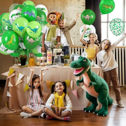Dinosaur Balloons, 12 Inch Fruit Lime Dark Green White Confetti Balloons with Dinosaur Printed Pattern for Boys Jungle Theme Birthday Party Safari Woodland Baby Shower Decorations