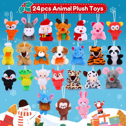 Advent Calendar 2025 - Kids' 24-Day Christmas Countdown with Mini Animal Plush Toys & Decorations
