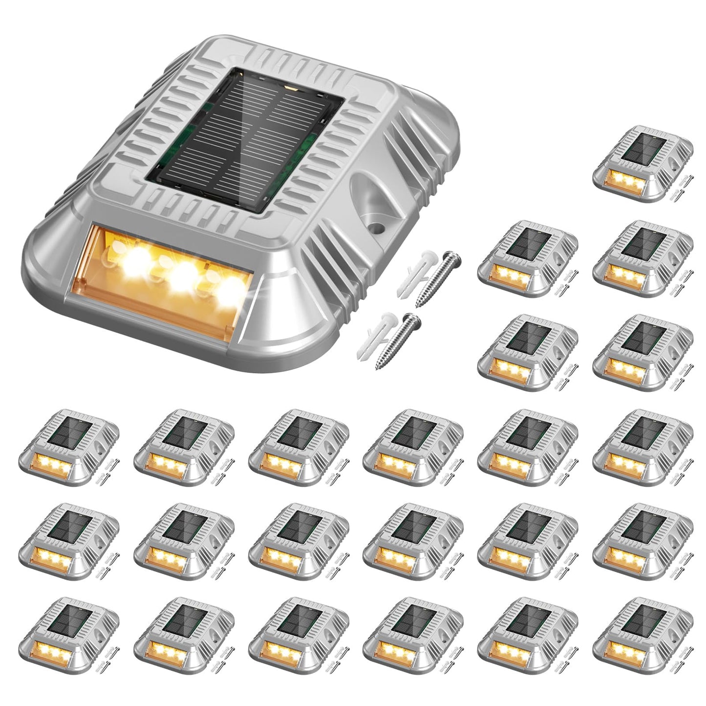 addlon Solar Dock Lights Marine 24 Pack, 2CCT Outdoor Driveway Marker Deck Lights, IP67 Waterproof, Solar Powered Deck Light for Pathway Warning Step Sidewalk Patio, Warm White & Cool White, FCC