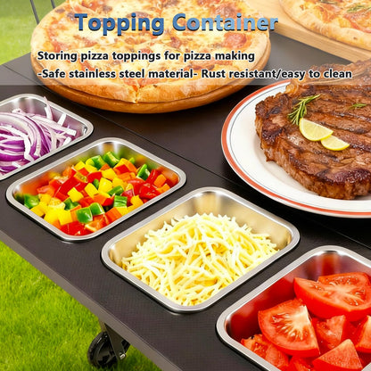 47" Outdoor Pizza Oven Table with Wheels, Pizza Oven Cart for Outside with Propane Tank Holder, Heavy Duty Pizza Oven Stand Prep Table for BBQ Patio Backyard Cooking