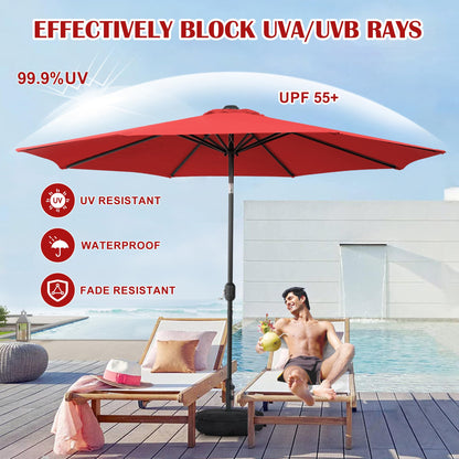 Sundale Outdoor Olefin 5-Year-Non-Fading 10FT Patio Umbrella with Sand Bag Base, Outdoor Umbrella with Tilt and Crank, Red