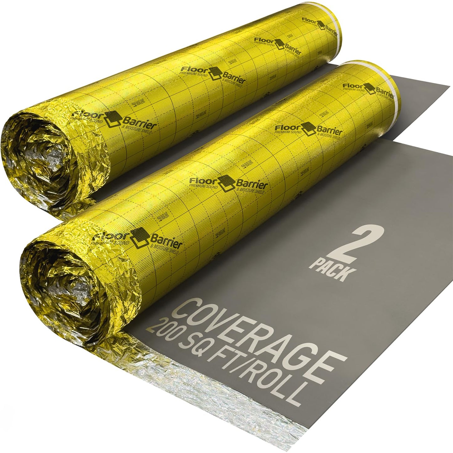 Premium Floor Underlayment with Moisture Barrier – 200 sq ft Roll, 3mm Thick – Quiets Foot Traffic Noise, Under Floor Insulation for Hardwood, Laminate, & Vinyl Plank Flooring (2 Pack)