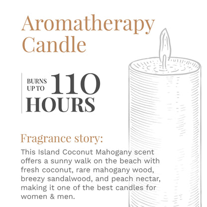 Candle-lite Scented Candles, Island Coconut Mahogany Fragrance, One 18 oz. Single-Wick Aromatherapy Candle with 110 Hours of Burn Time, White Color