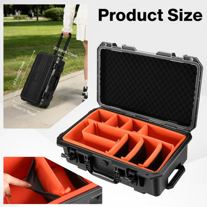 STARTRC VCR Rolling Camera Case 22.7" Waterproof Travel Drone Photo Kit Hard Case with Padded Dividers and Wheels Dustproof/Impact Resistant,Allowed on Board 22.7” x13.8” x 8.07” Black
