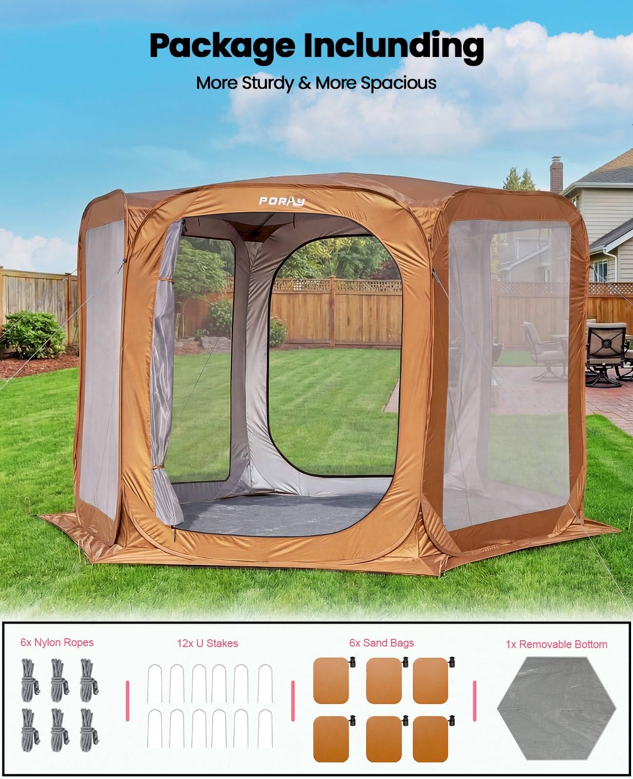 Porayhut Pop up Screen House Tent Sun Shelter with Breathable Mesh Doors,Portable Camping Tent with Detachable Waterproof Floor,10x10FT Screen Canopy Outdoor for Family Friends Party in Backyard,Park