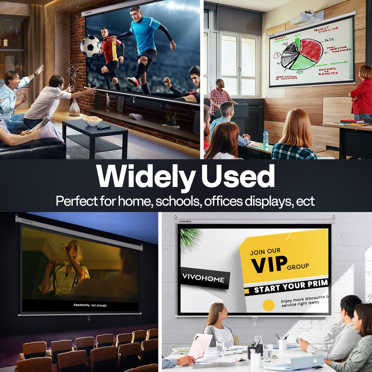 VIVOHOME Projector Screen Pull Down, 16:9 100 Inch Retractable Projection Screen, HD 4K Manual Pull Movie Screen for Home Theater, Cinema, Office (87x49 Inch White)