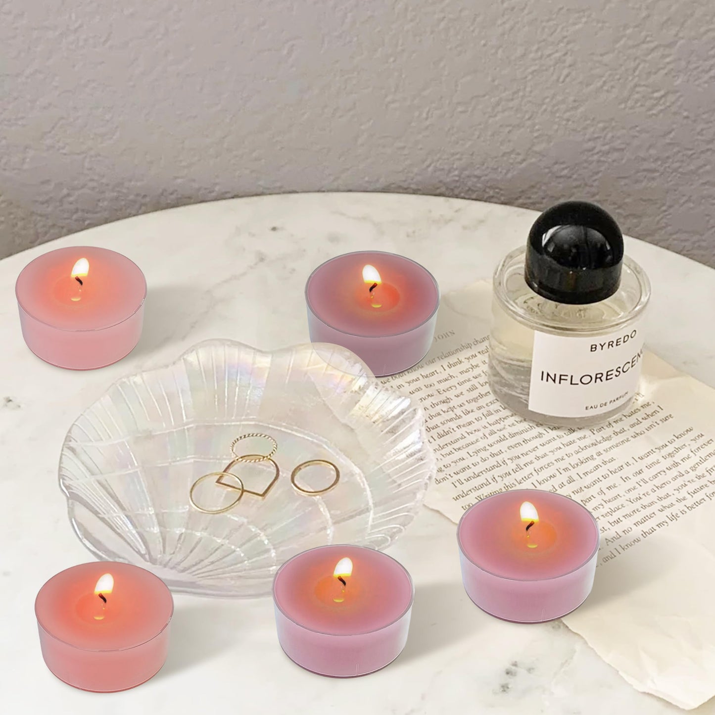 Gradient Pink Tea Lights Set of 24, Rose Scented Tealight Candles, Handmade Tea Candles, Long Burning Tealights for Romantic Wedding Home Decor Gift